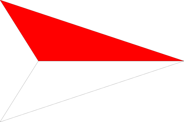 The image shows a red triangle with an abstract design on it against a gray background.