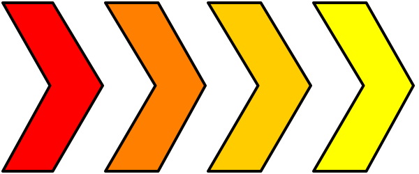 The image shows a red arrow pointing to an orange directional sign with white arrows on it against a gray background.