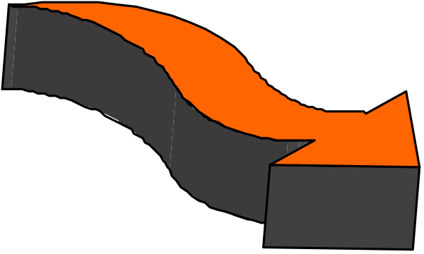 The image shows a stylized graphic of an orange arrow pointing upwards on top of what appears to be black background with some white shapes that could represent abstract elements like clouds or waves.
