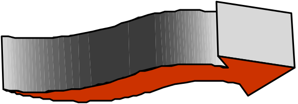 The image shows a black and white photo of an object with red highlights on it against a gray background.