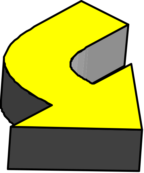 The image shows a stylized yellow letter 'S' with an abstract design on its right side against a gray background.