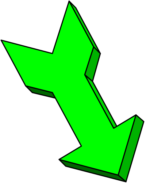 The image shows a green arrow pointing to its right with an exclamation mark on top of it against a black background.