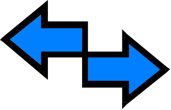 The image shows a black arrow pointing to its right with two blue arrows on either side of it forming an L shape around it.
