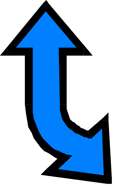 The image shows a blue arrow pointing to its right with an upside down U shape on top of it against a gray background.