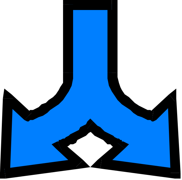The image shows a blue stylized graphic resembling an abstract design with two intersecting lines forming what appears to be a letter 'V' shape at one end of each line.