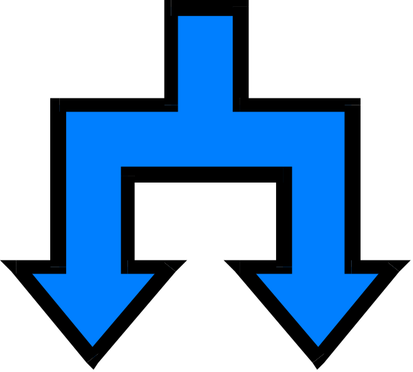 The image shows a blue arrow pointing to an icon with three arrows forming a triangle around it on what appears to be a computer screen background.