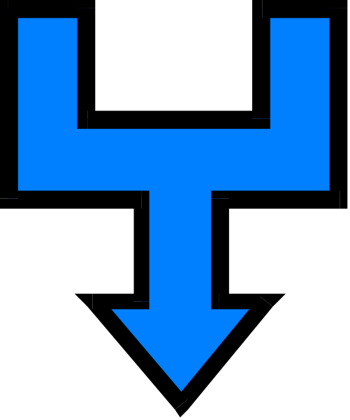 The image shows a blue arrow pointing downwards on an otherwise black background with no other discernible elements present.