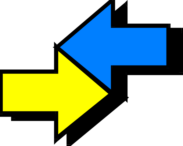 The image shows a simple black and white pixelated representation of an arrow pointing to its right side with two arrows on either end forming a loop around it.