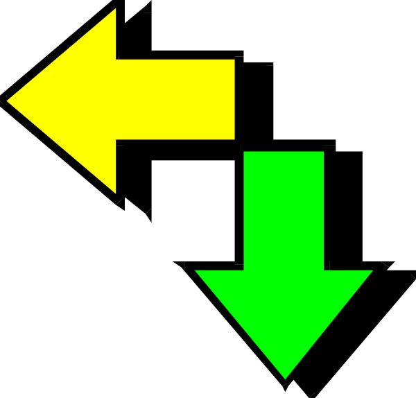 The image shows a black background with four arrows pointing to different directions: upwards (green), downward (yellow), leftward (blue) and rightward (red).