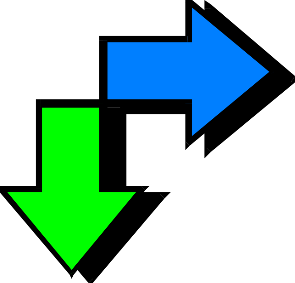 The image shows a simple graphic with four arrows pointing to different directions: upwards (blue), downward (green), leftward (red) and rightward (yellow).