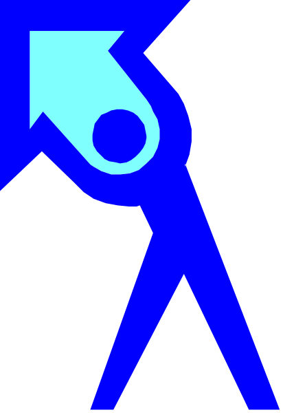 The image shows a blue arrow pointing to its right with an exclamation mark on it against a gray background.