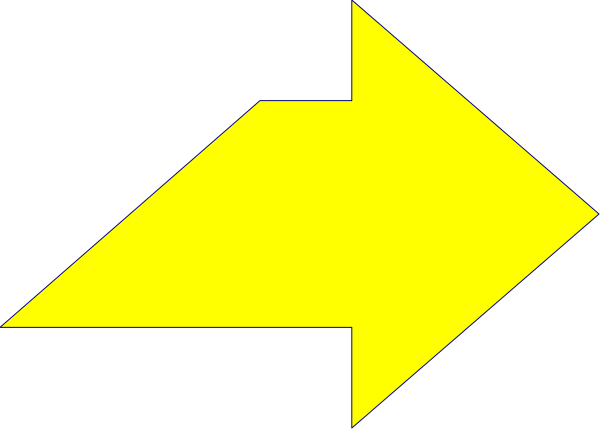 The image shows a black arrow pointing to its right with an abstract yellow shape on top of it against a gray background.