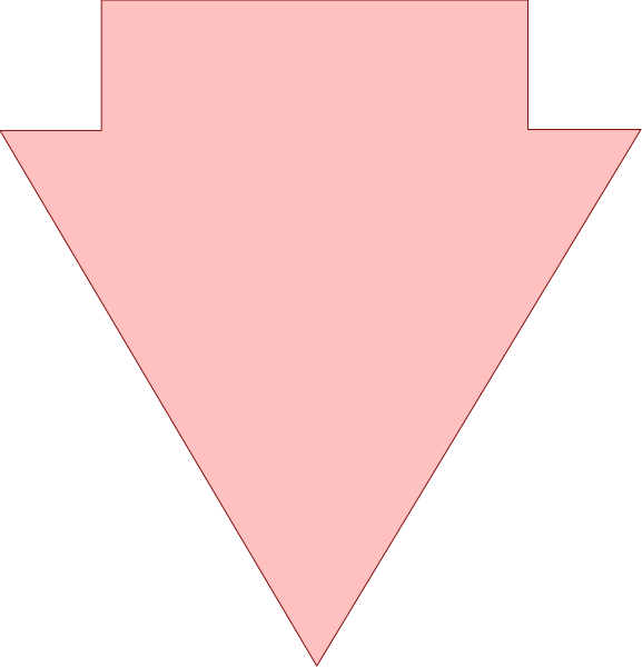 The image shows a simple graphic with two pink triangles pointing downwards to represent negative values on either side of an arrow that points upwards in black against a white background.