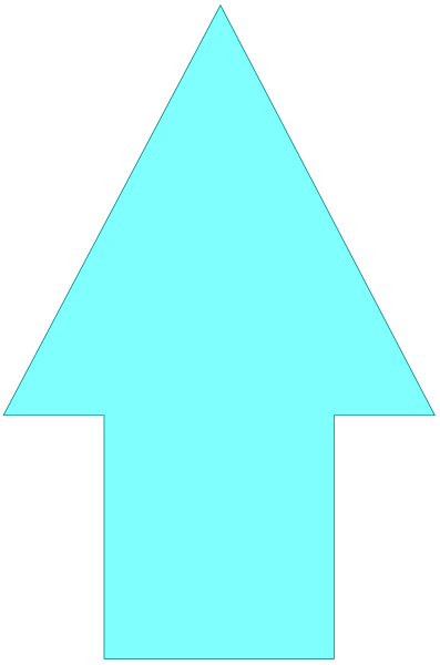 The image shows a simple graphic of an arrow pointing upwards with two different shades on either side: blue for upward movement and black for downward movement.