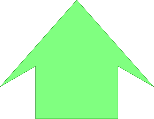 The image shows a green house with two windows on top of it against an abstract black background that has white lines forming geometric shapes resembling trees in front of it.