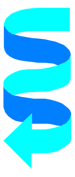 The image shows a blue arrow pointing upwards on top of another smaller blue arrow that is curved downward to form an "s" shape below it against a gray background with no other objects present in this small clip-art image.