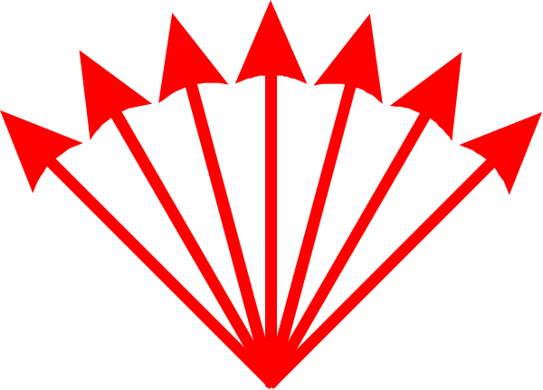 The image shows a red arrow pointing upwards with multiple smaller arrows radiating outward from it against a black background.