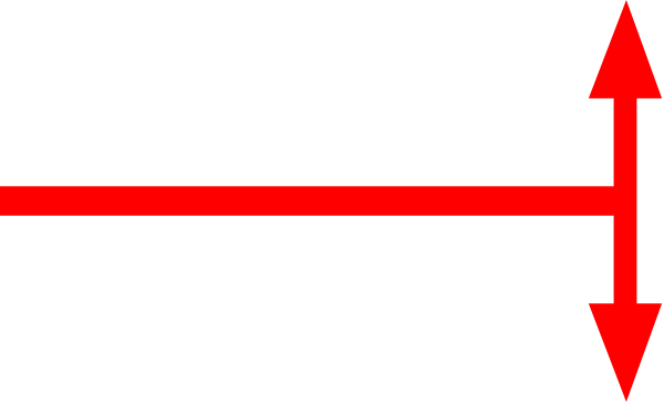 The image shows a simple black and white line drawing of an arrow pointing to its right side with two red lines on either end indicating directional movement in that particular space.