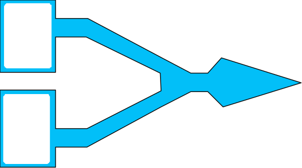The image shows a blue circuit board with white lines connecting various components to each other against an orange background.