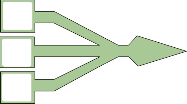 The image shows a black arrow pointing to an electrical outlet with two white plugs inserted into it on either side of what appears to be a green circuit board symbolizing connectivity between devices in a networked system, set against a gray background that resembles metal or concrete flooring.