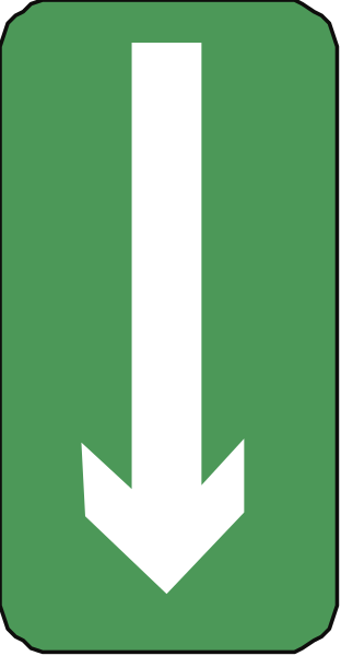 The image shows a green arrow pointing downwards with an upward directional indicator above it on what appears to be a signpost-like structure against a gray background.
