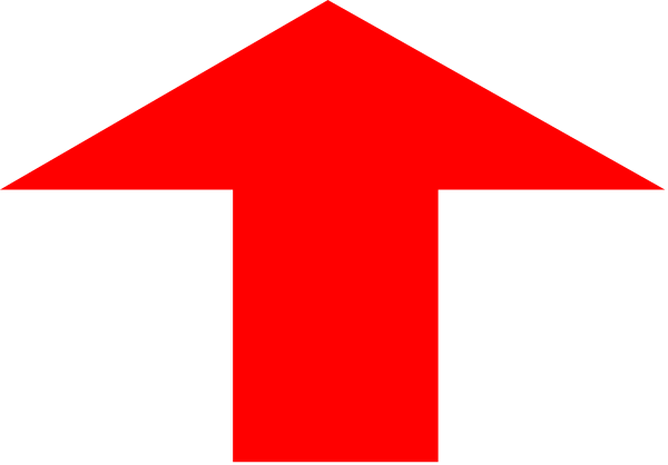 The image shows a red arrow pointing upwards inside of an outline that resembles a house with two windows on either side at its base.