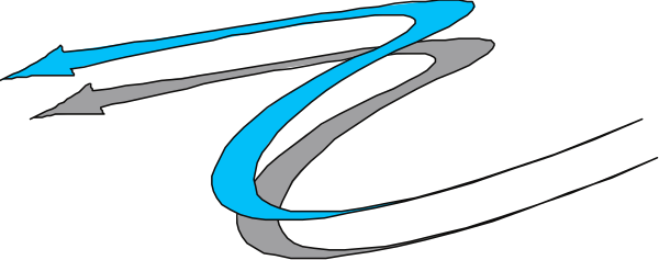 The image shows a blue abstract design with white lines that resemble waves or swirls on a gray background.