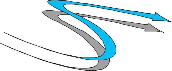 The image shows a black silhouette of an airplane with blue lines forming its wings against a gray background.