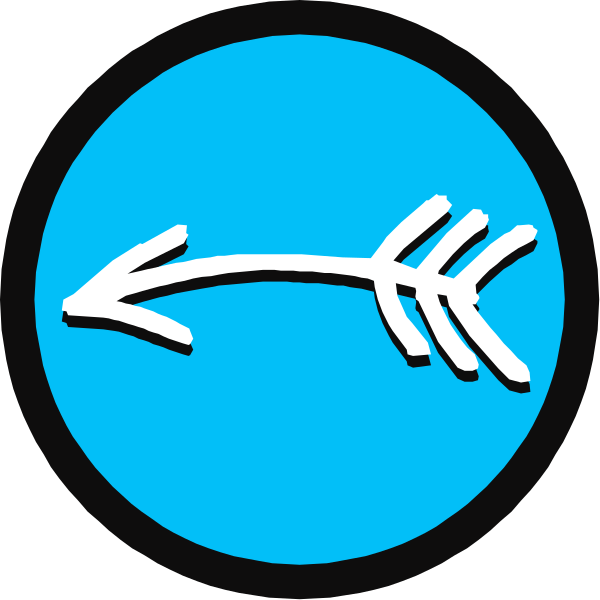 The image shows a blue circle with an arrow pointing to its right side inside it.