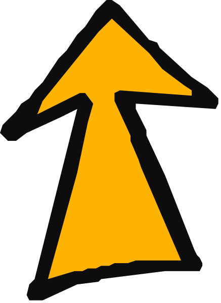 The image shows a simple black arrow pointing upwards with an orange outline on it against a white background.
