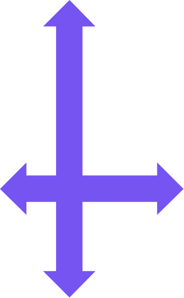 The image shows a black arrow pointing to an X with two blue arrows on either side of it against a gray background.