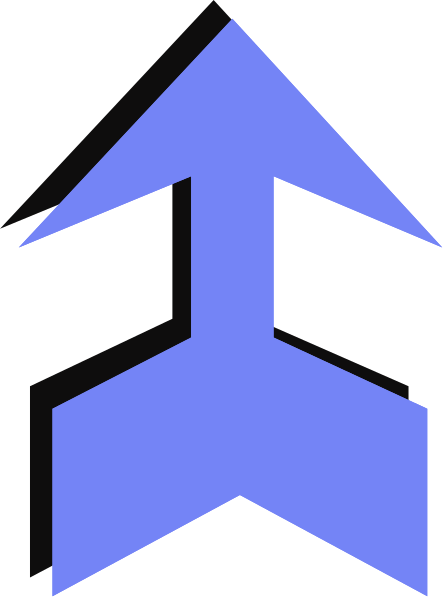 The image shows a blue arrow pointing upwards with two smaller arrows on either side forming an 'x' shape at its base.