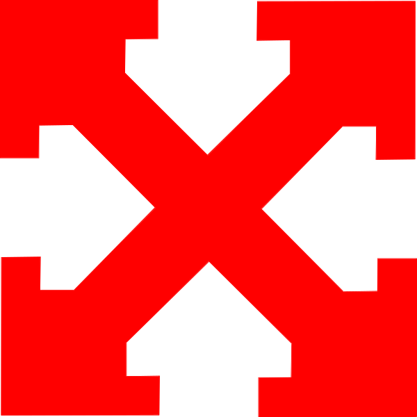 The image shows a red cross with four white arrows pointing to different directions around it on an otherwise black background.