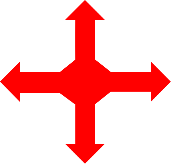 The image shows a red cross with four arrows pointing to each corner of it against a black background.
