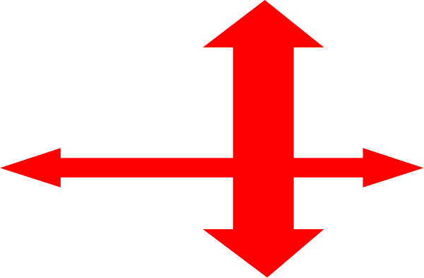 The image shows a black arrow pointing to an upside down red cross with two arrows on either side of it forming an X shape against a gray background.