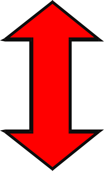 The image shows a red arrow pointing downwards on an otherwise gray background with black stripes at either end of the arrows' path.