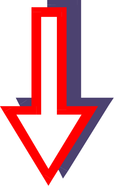 The image shows a simple graphic of an arrow pointing downward with two red lines on either side to indicate directionality; it is set against a gray background that has horizontal stripes in shades of purple and blue, creating a patterned effect around the edges where these colors meet at right angles.