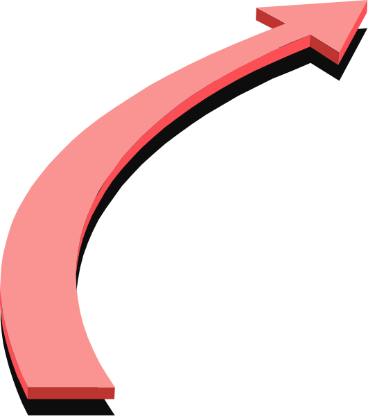 The image shows a red arrow pointing to its right with an upward curve at both ends on what appears to be a gray background.