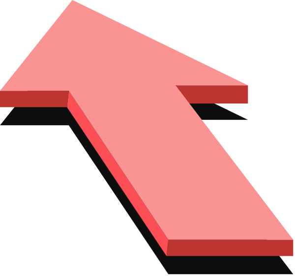 The image shows a red arrow pointing upwards next to another smaller red arrow that is also pointed upward but has been cut off at one end by an object resembling a large white letter 'T'.