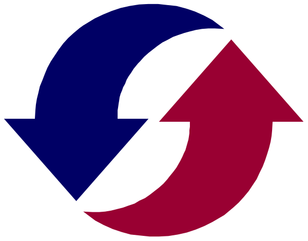The image shows a stylized graphic with two arrows forming an arrowhead shape around another smaller circle that contains three curved lines resembling waves; this is set against a dark background.