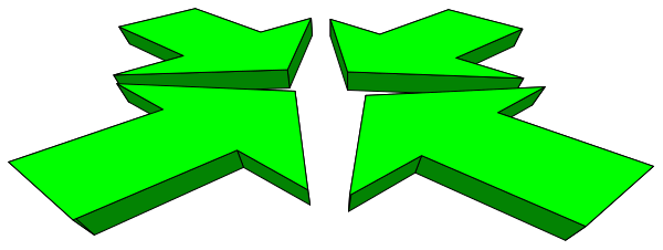 The image shows a green abstract design with geometric shapes on it against a dark background.