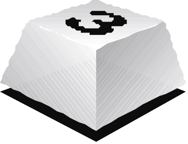 The image shows a computer mouse with an icon of three stacked cubes on it against a black background.