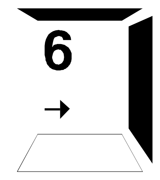 The image shows a sign with an arrow pointing to number 6 on it, indicating that this is where someone should go next in their journey through whatever space these signs represent. There's no additional context provided about what kind of place this could be (e.g., museum exhibit or store section). It appears to simply serve as guidance for visitors/customers within a larger environment with multiple numbered stops, possibly indicating the order they should follow in some sort of educational setting like an interactive display at a science center or art gallery where you can learn about different topics by following these signs.