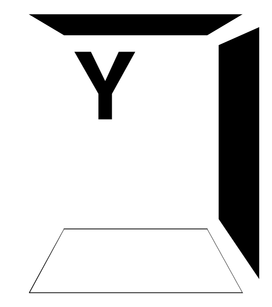 The image shows a black and white illustration of an open cardboard box with a single letter 'Y' on it placed in front of another closed box labeled as "A".