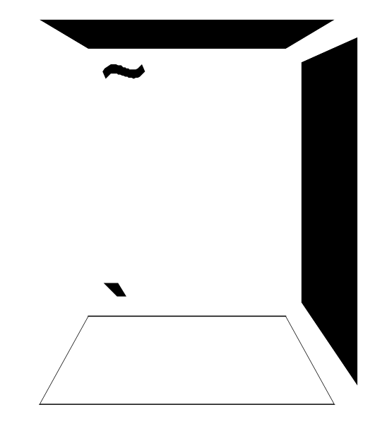 The image shows a black and white line drawing of an open cardboard box with no visible contents inside it against a plain background.