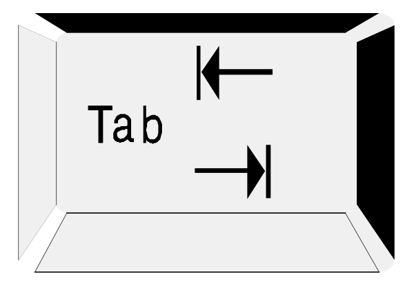 The image shows a blackboard with white text that reads "Tab" on it next to an arrow pointing right indicating directionality of use for tabbing in software applications.