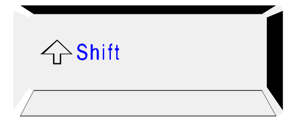 The image shows a computer screen with an arrow pointing to "Shift" on a keyboard key labeled as such.