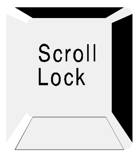 The image shows a white paper sign with black text that reads "Scroll Lock."