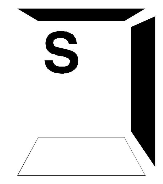 The image shows a black letter 'S' on top of an open book with pages facing upwards against a white background.