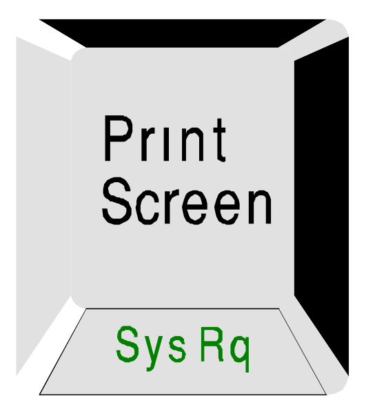 The image shows a computer screen with text that reads "Print Screen" on it against an open laptop lid background.